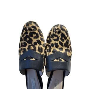 Cole Haan Women's 7.5 Piper Leopard Print Calf Hair Mules Elegant Luxury
